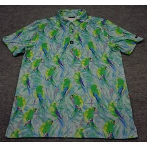 Bad Birdie Golf Polo Shirt Mens XL Green Birds Floral AOP Print Hybrid